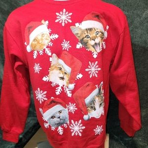 Women's Ugly Christmas Cat Snowflakes Sweatshirt Size Large